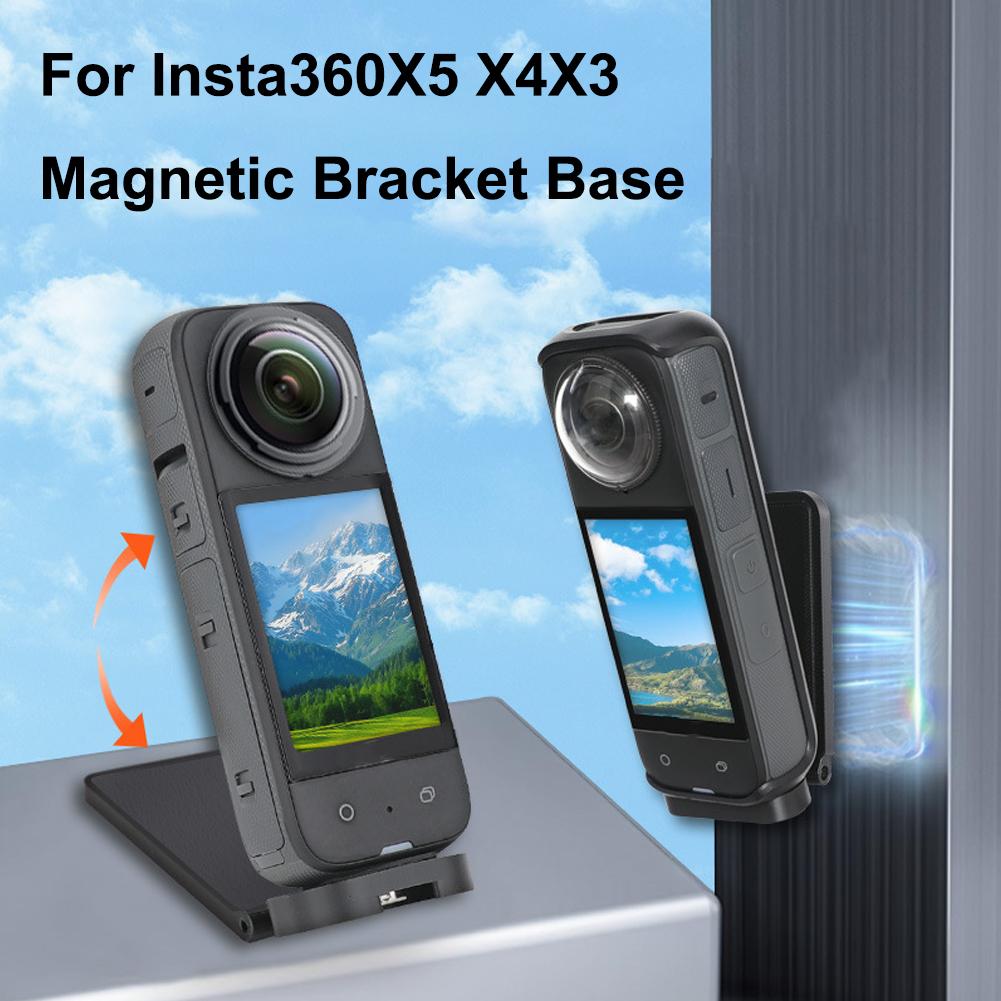 Insta360 Camera X3 - Insta360 X5 X4 X3 アクションカメラ用磁気バックパネルブラケット、1/4ネジ付きデスクトップスタンド、多機能折りたたみ式ブラケットベース