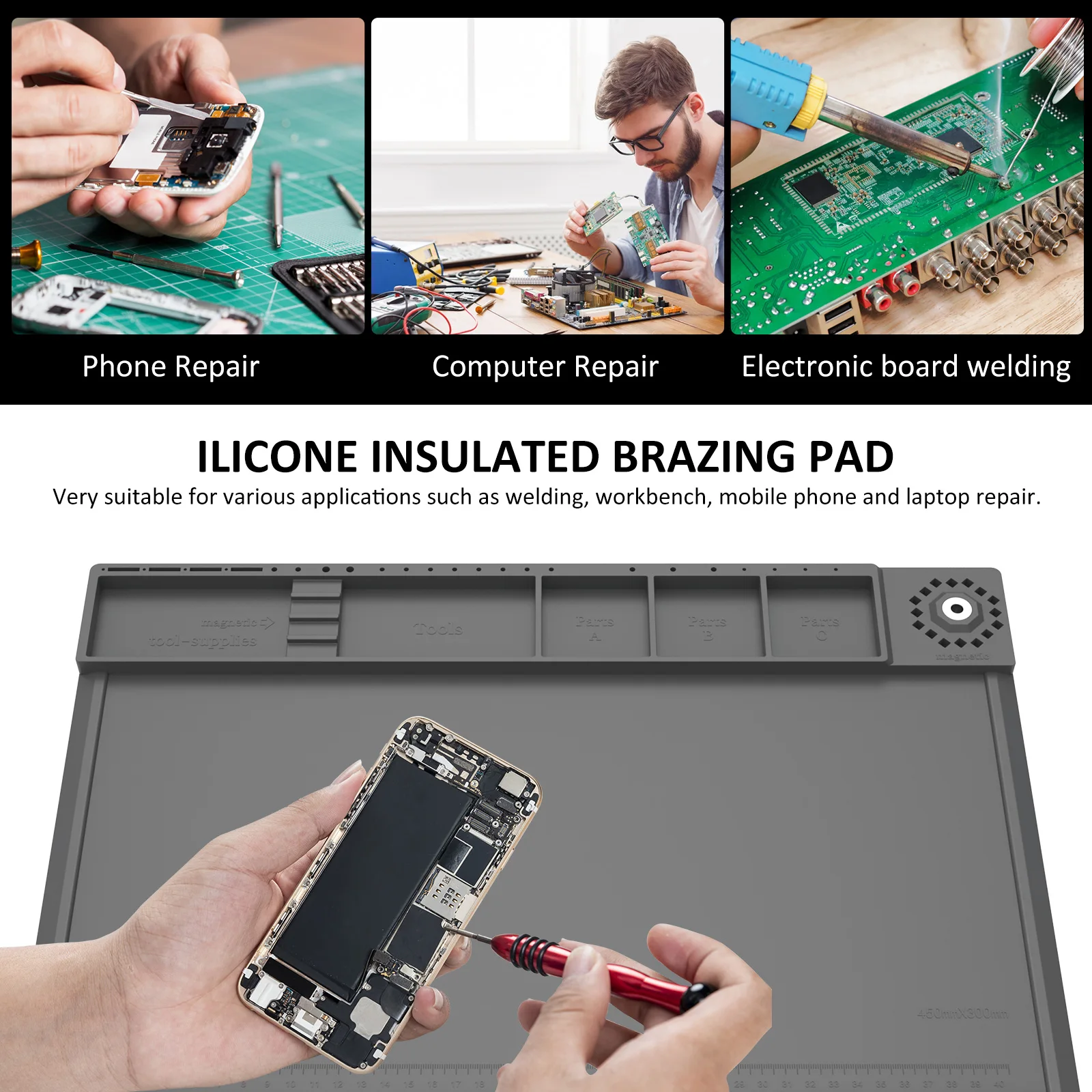 はんだ付けステーションマット シリコン作業修理パッド 932 - Electronics Repair Workstation のレビューと価格